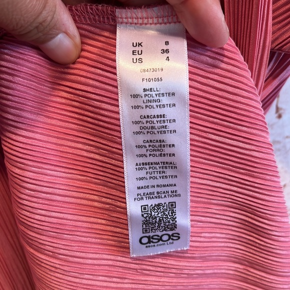 Asos Pink faux wrap splice neckline v neck short sleeve pleated barbie accent 4 - Picture 6 of 11